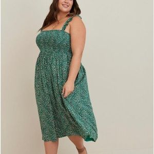 Green and Pink Dotted Dress